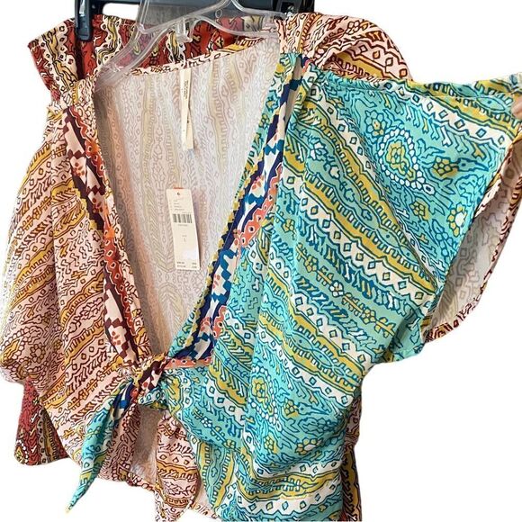 Anthropologie NWT Sz L Boho Yellow Rust Two-Piece Twist Top Wrap Swim Skirt - Picture 5 of 13